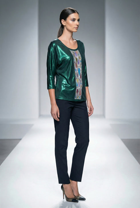 Bluza din jerse pictata manual cu maneci chimono | LP173