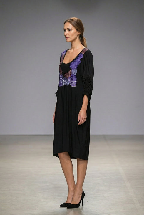 Rochie Jerse Pictata Manual cu Maneci Chimono si Clini Asimetrici | LP176