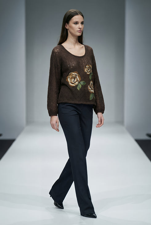 Bluză Tricot din Lână cu Flori Împâslite Manual LP162