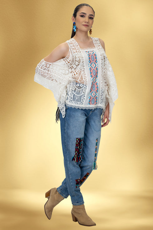 Bluză din bumbac brodat și dantelă – CTN-29