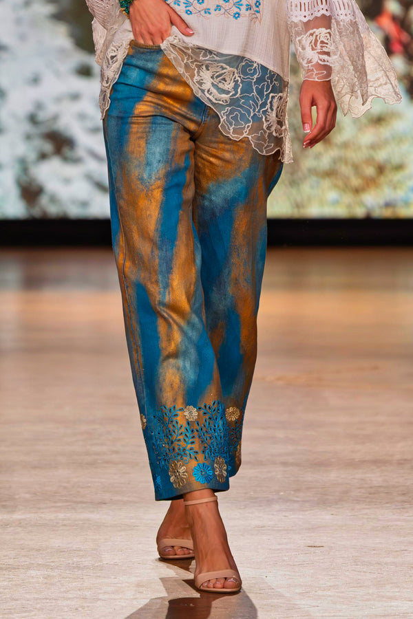 Pantalon denim pictat și brodat – CTN-28