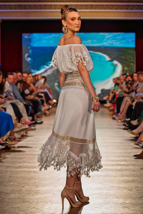 Rochie din vâscoză cu aplicații din dantelă CTN-56