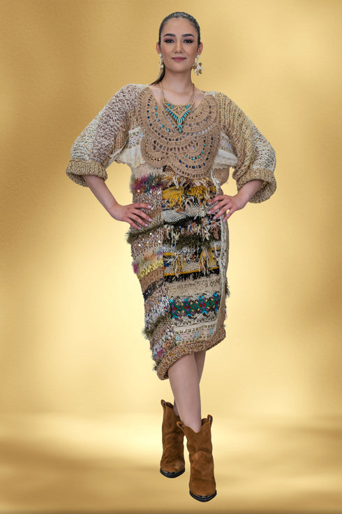 Rochie tricotată manual cu aplicații – CTN-57-UNICAT