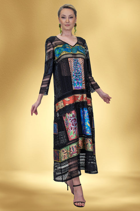 Rochie din catifea și dantelă pictată manual – CTN-73B