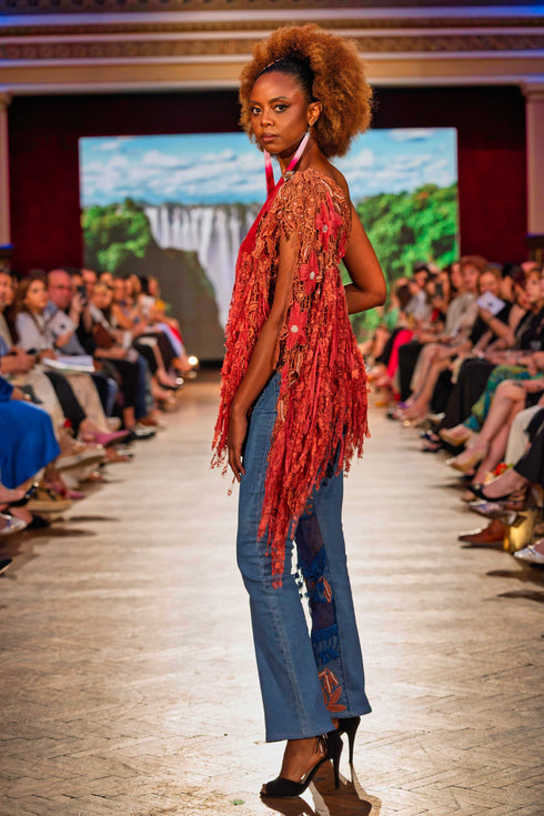 Pantalon denim cu aplicații handmade – CTN-59