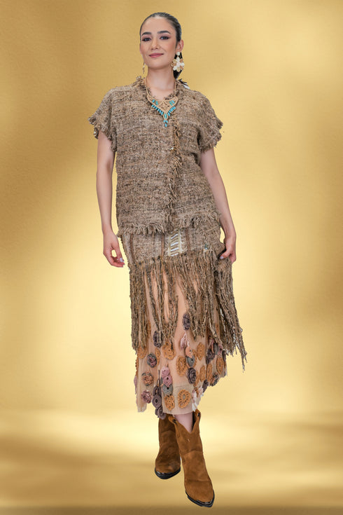 Fustă tule cu aplicații florale și franjuri – CTN-48