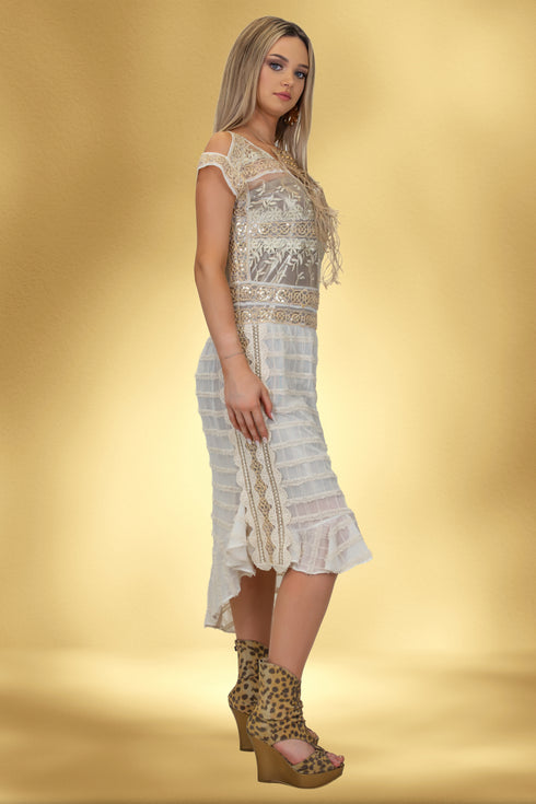 Rochie din vâscoză și dantelă – CTN-42