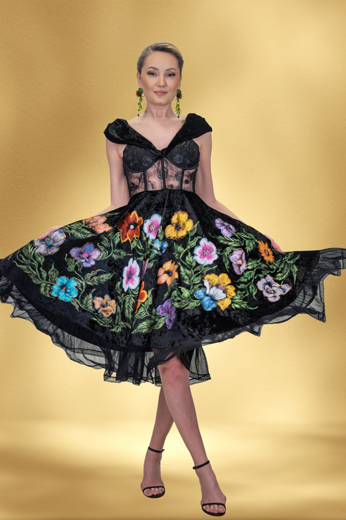 Rochie din catifea pictata manual – CTN-10