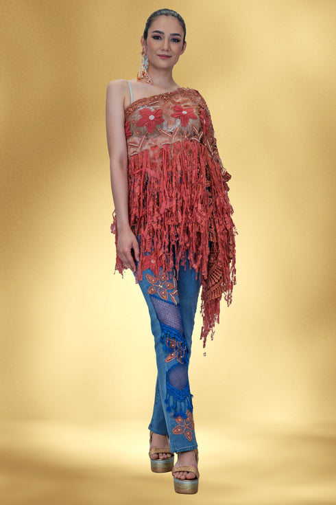 Pantalon denim cu aplicații handmade – CTN-59