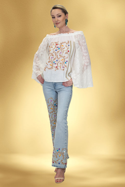 Pantalon din denim brodat – CTN-4