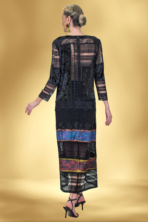 Rochie din catifea și dantelă pictată manual – CTN-73B