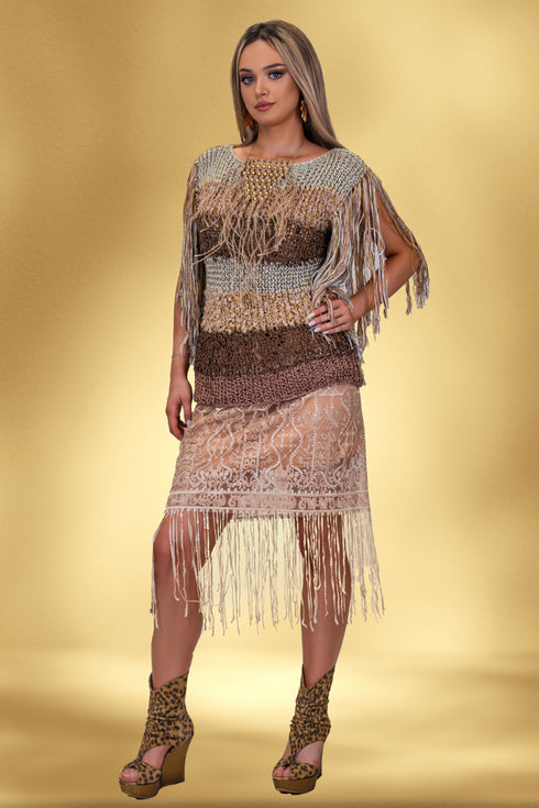 Pulover tricotat manual cu franjuri – unicat CTN-U6