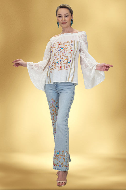 Pantalon din denim brodat – CTN-4