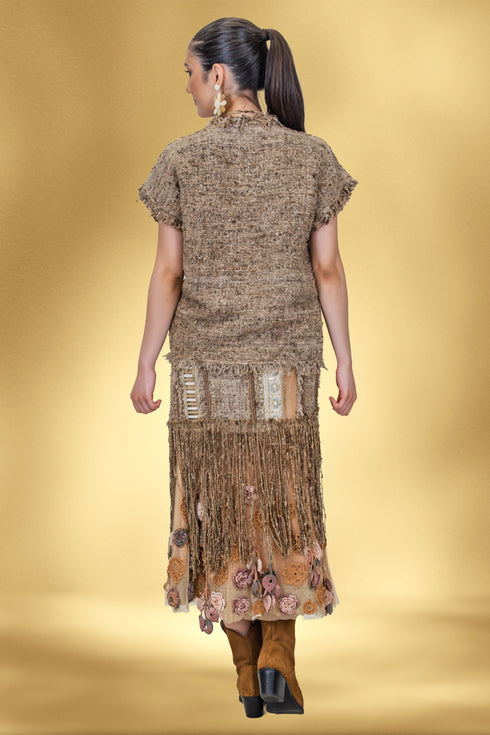 Fustă tule cu aplicații florale și franjuri – CTN-48