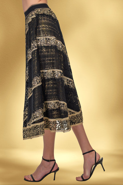 Fusta din dantela neagra cu fir metalic – CTN-8