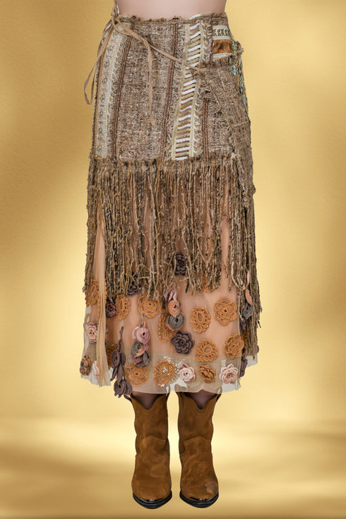Fustă tule cu aplicații florale și franjuri – CTN-48