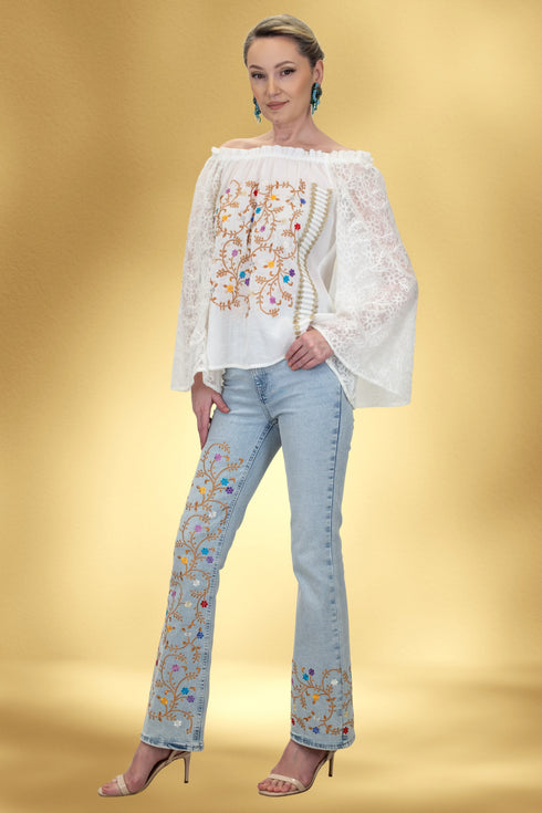 Pantalon din denim brodat – CTN-4