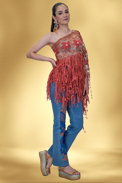 Pantalon denim cu aplicații handmade – CTN-59