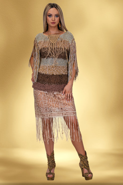 Pulover tricotat manual cu franjuri – unicat CTN-U6