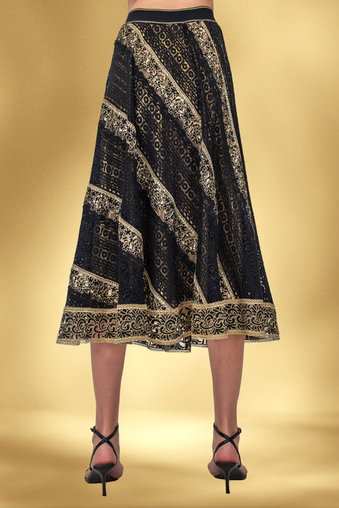 Fusta din dantela neagra cu fir metalic – CTN-8