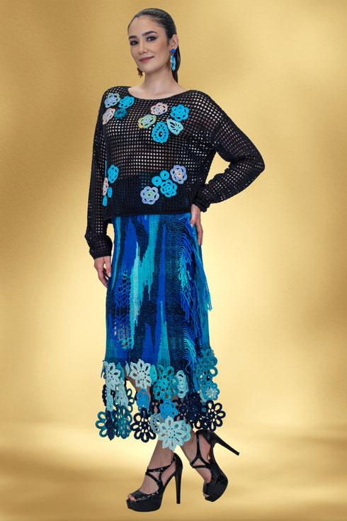 Bluza plasă cu garnituri croșetate manual – Unicat