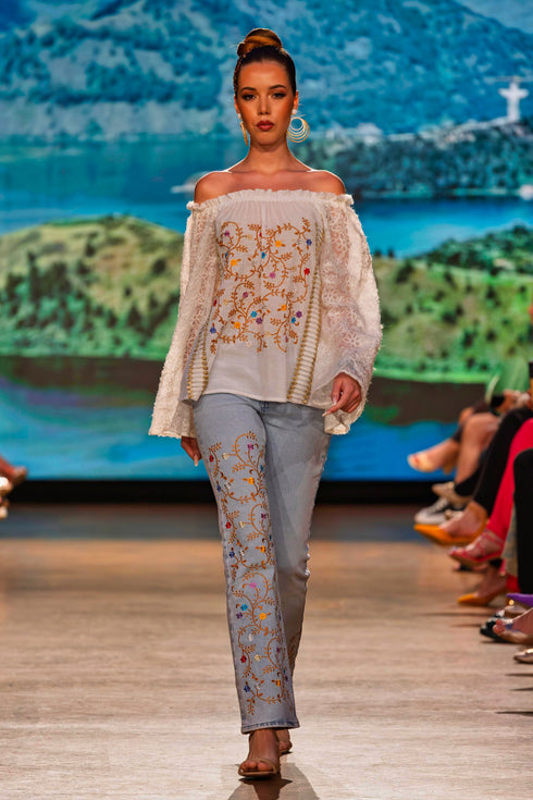 Pantalon din denim brodat – CTN-4