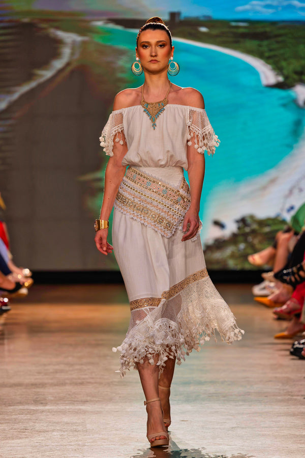 Rochie din vâscoză cu aplicații din dantelă CTN-56