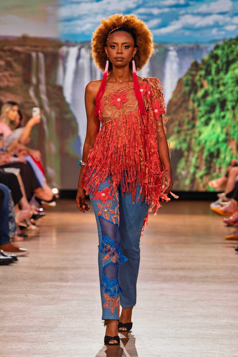 Pantalon denim cu aplicații handmade – CTN-59