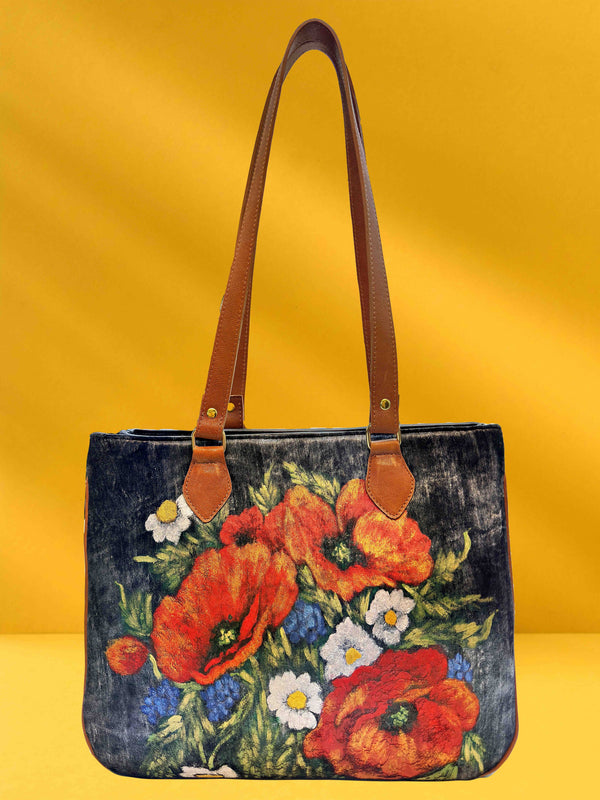 Poseta piele si catifea pictata manual G-106