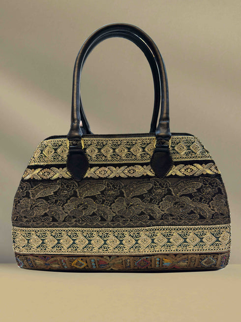 Poseta piele si compozitie dantela G-107