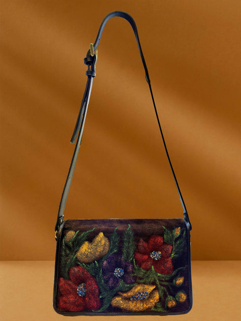 Poseta piele si catifea pictata manual G-108