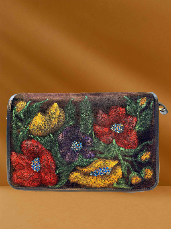 Poseta piele si catifea pictata manual  G-108