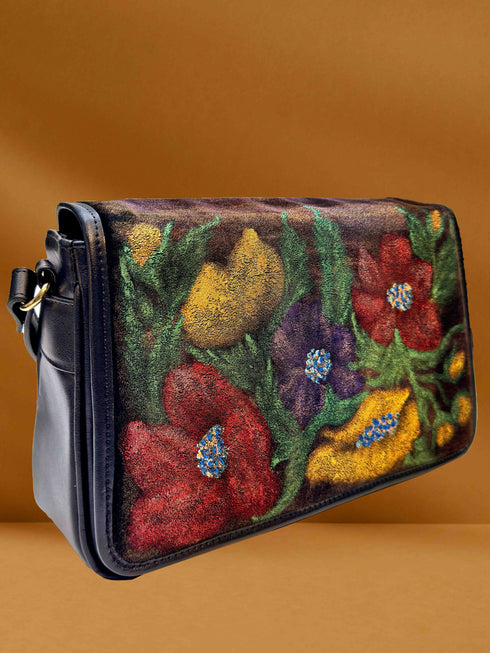 Poseta piele si catifea pictata manual G-108