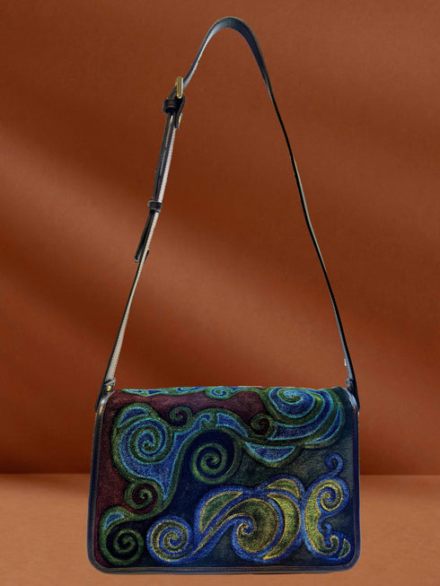 Poseta piele si catifea pictata manual G-105