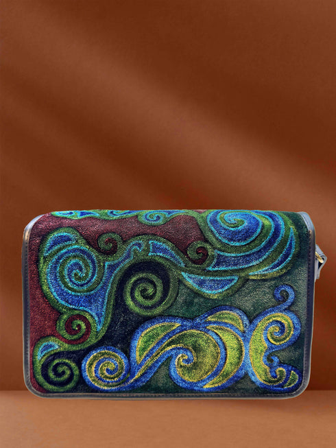 Poseta piele si catifea pictata manual G-105