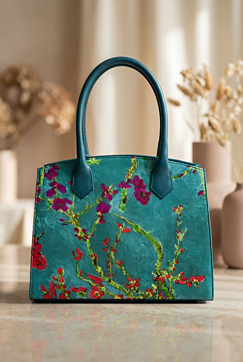 Geanta din Piele si Tesatura Pictata Manual | LP177