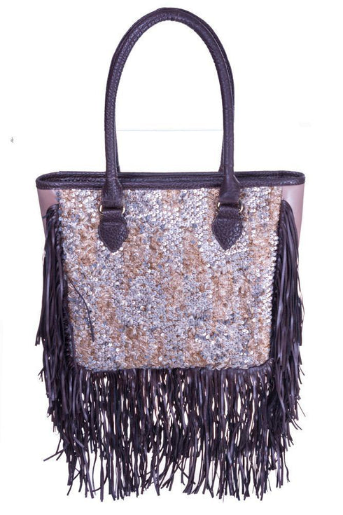 Geanta piele si material paietat cu franjuri Liza Panait Liza Panait Online Boutique