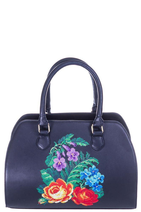 Poseta piele neagra brodata Liza Panait Liza Panait Online Boutique