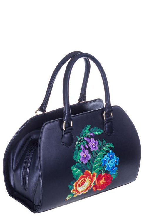 Poseta piele neagra brodata Liza Panait Liza Panait Online Boutique