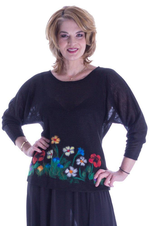 Bluza jerse cu flori din lana Liza Panait Liza Panait Online Boutique