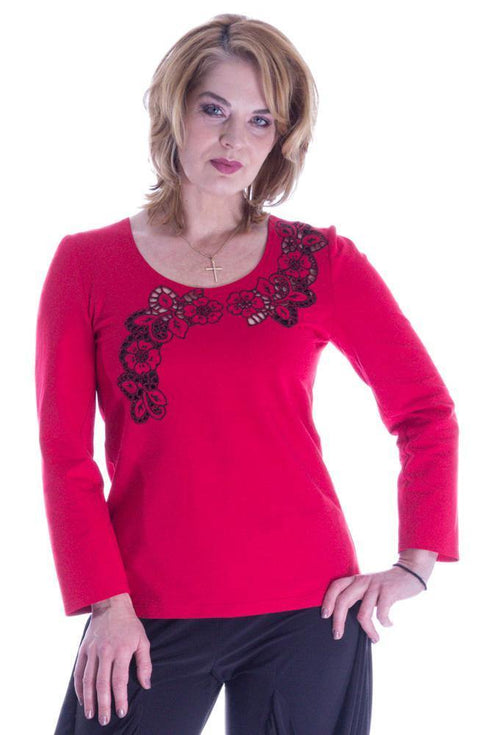 Bluza tricot rosu cu broderie Liza Panait Liza Panait Online Boutique