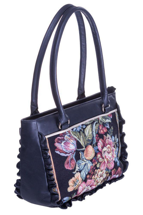 Geanta neagra de piele cu broderie Liza Panait Liza Panait Online Boutique