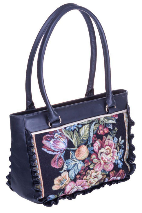 Geanta neagra de piele cu broderie Liza Panait Liza Panait Online Boutique