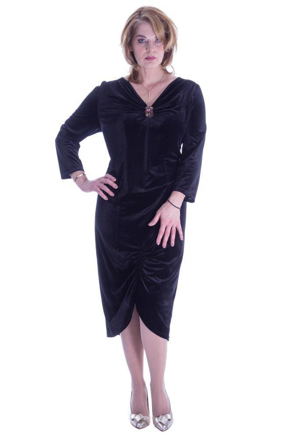 Rochie catifea cu brosa lucrata manual Liza Panait Liza Panait Online Boutique