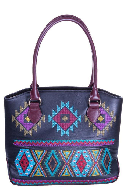 Geanta neagra de piele cu broderie Liza Panait Liza Panait Online Boutique