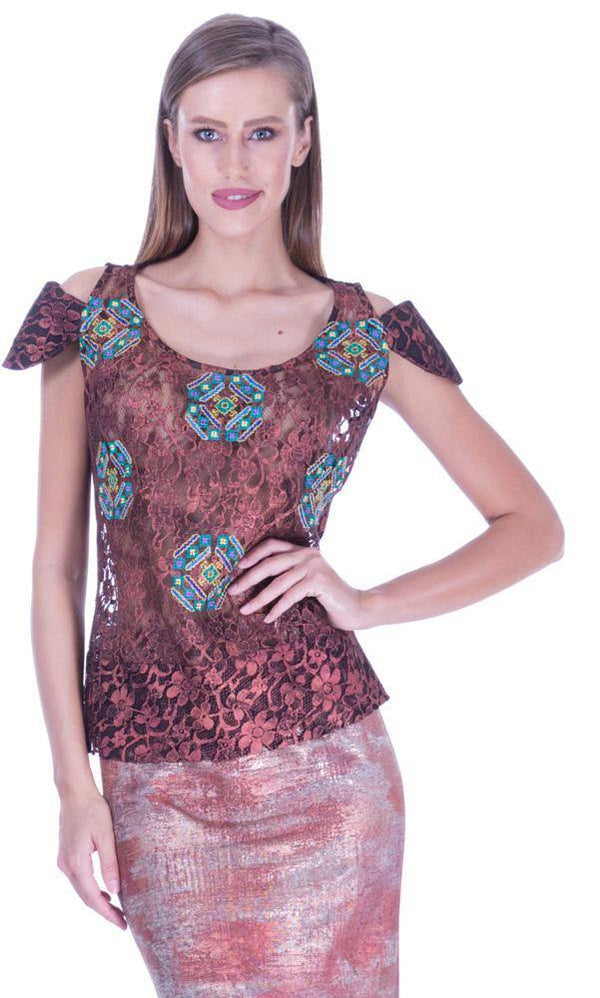 Bluza dantela pictata si brodata Liza Panait Liza Panait Online Boutique