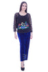 Pantaloni catifea albastra cu broderie Liza Panait Liza Panait Online Boutique