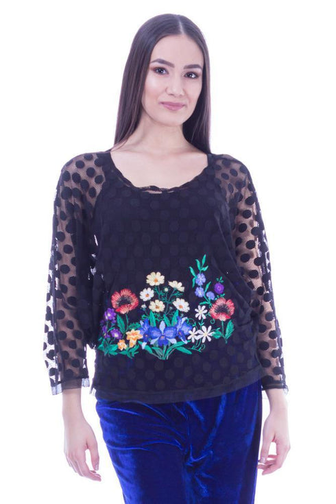 Bluza tul negru cu broderie Liza Panait Liza Panait Online Boutique