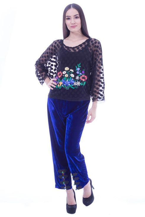 Bluza tul negru cu broderie Liza Panait Liza Panait Online Boutique