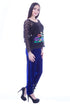 Pantaloni catifea albastra cu broderie Liza Panait Liza Panait Online Boutique